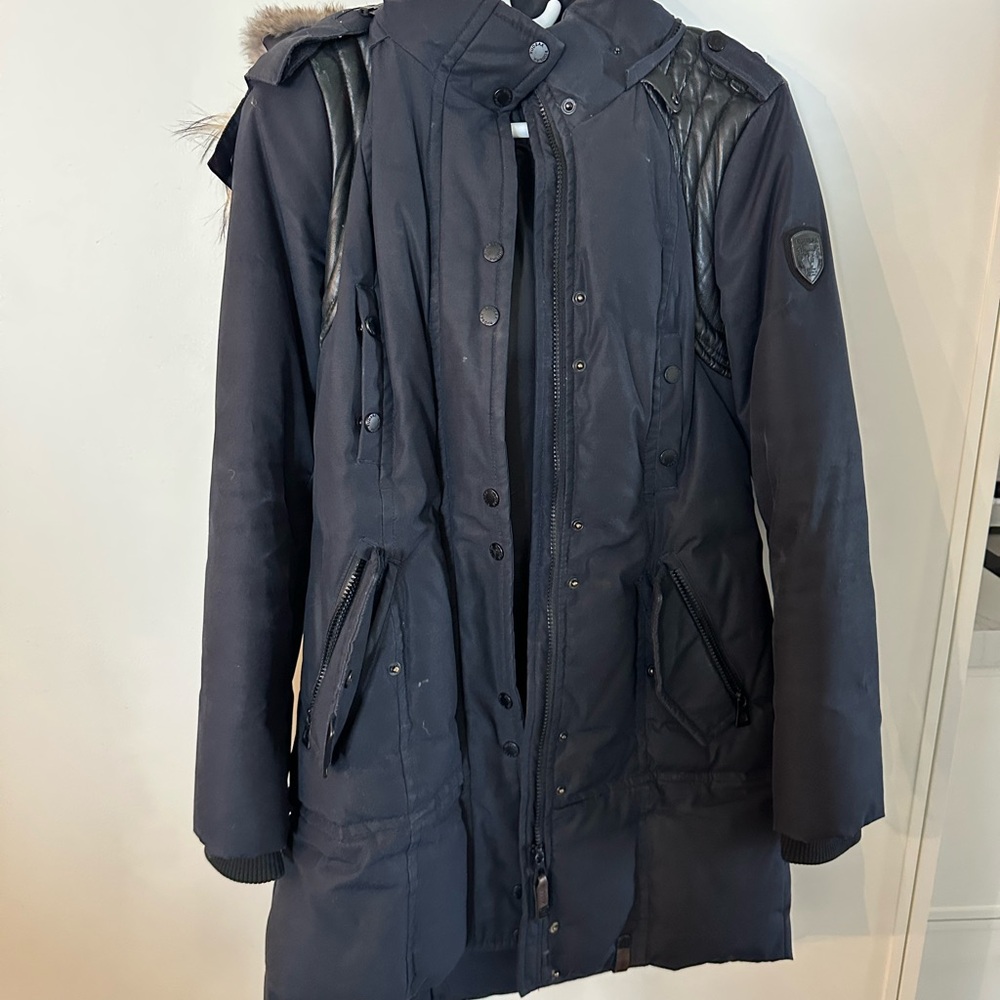 Rudsak Blue Parka size Medium with Fur and Leather